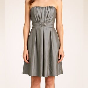 Y2K 2000s House of Wu Fiesta Silver Taffeta Strapless Formal Dress Sz 6 8